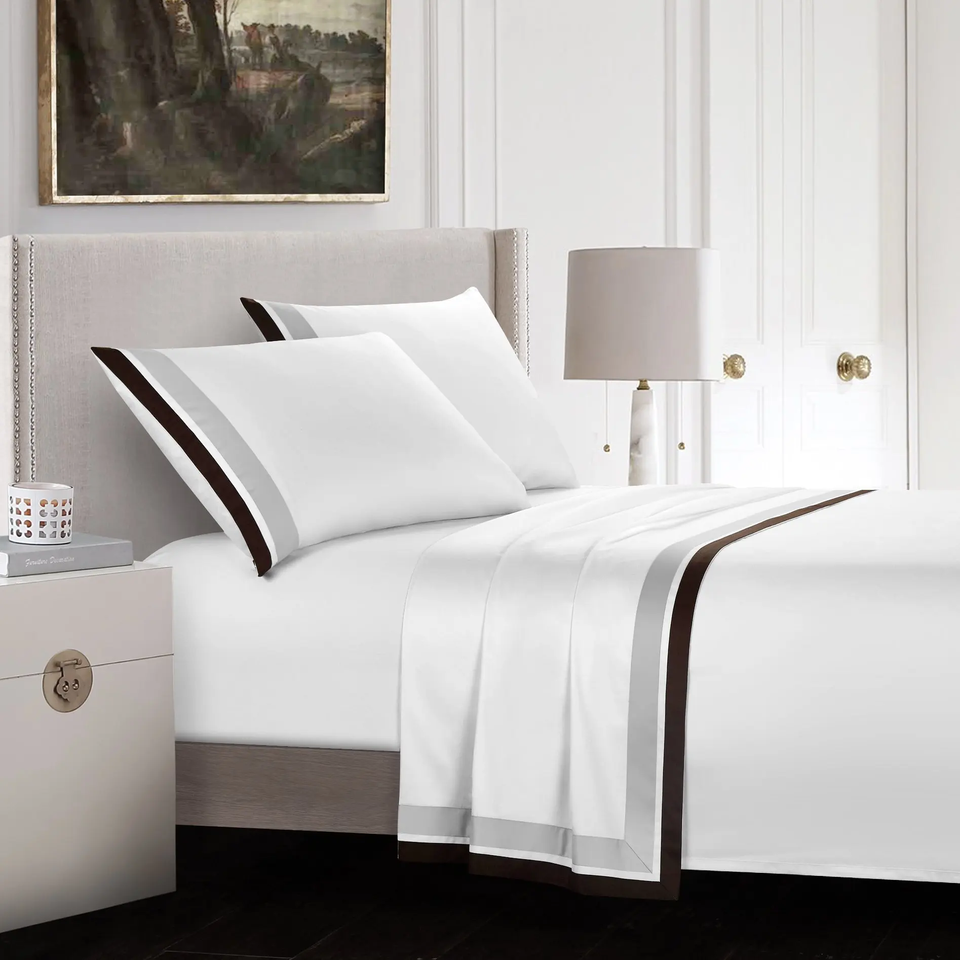 Hotel 400TC egyptian cotton bedding linen set king size bed sheet luxury cotton bedding set