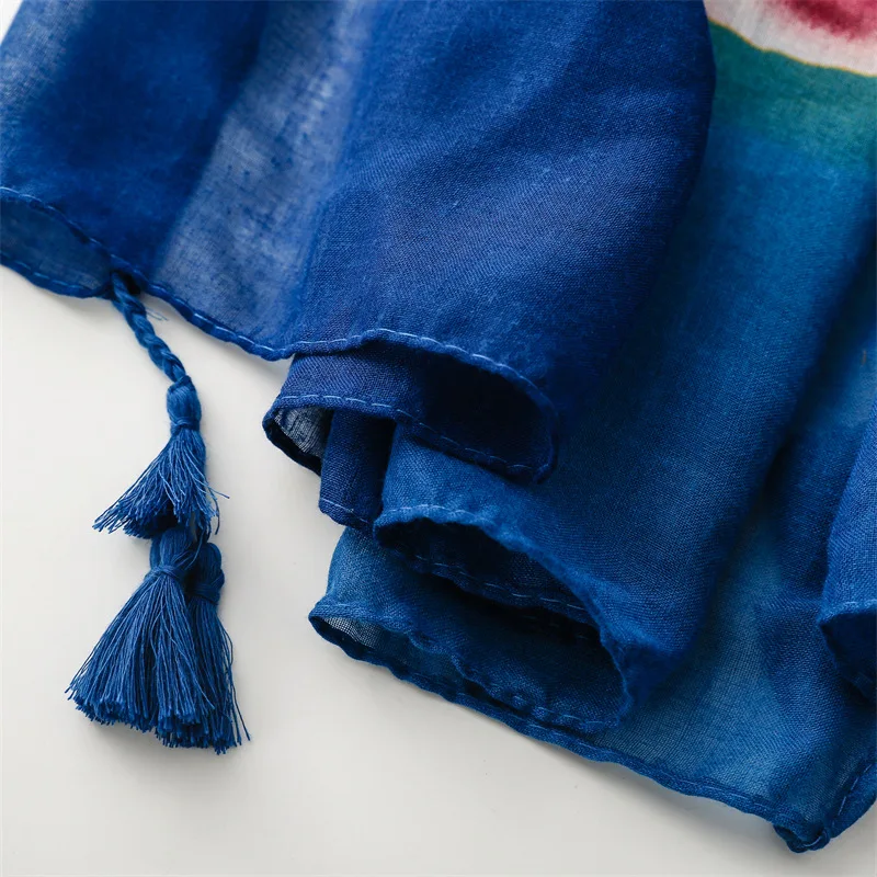 New Elegant Ink Flower Print Cotton Feeling Scarves Beach Shawls For Women 180*90CM Cotton Voile Scarf Muslim Hijabs With Tassel