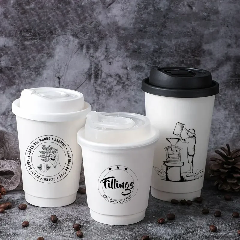 Factory Price Eco friendly Custom Disposable 20 oz Double Wall Kraft Paper Hot Coffee Cups Design With Lid
