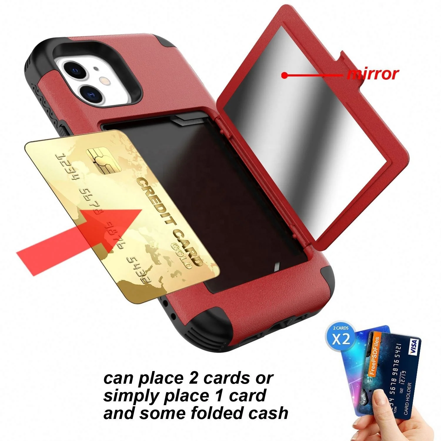 Mirror Card Slot Three In One Back Case For Iphone 12 Pro Max Fashion Phone 11