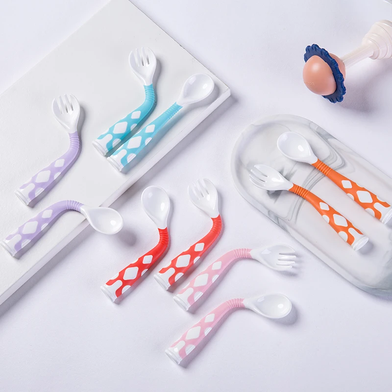  Factory price plastic baby spoon and fork set foldable kids for family use outdoor