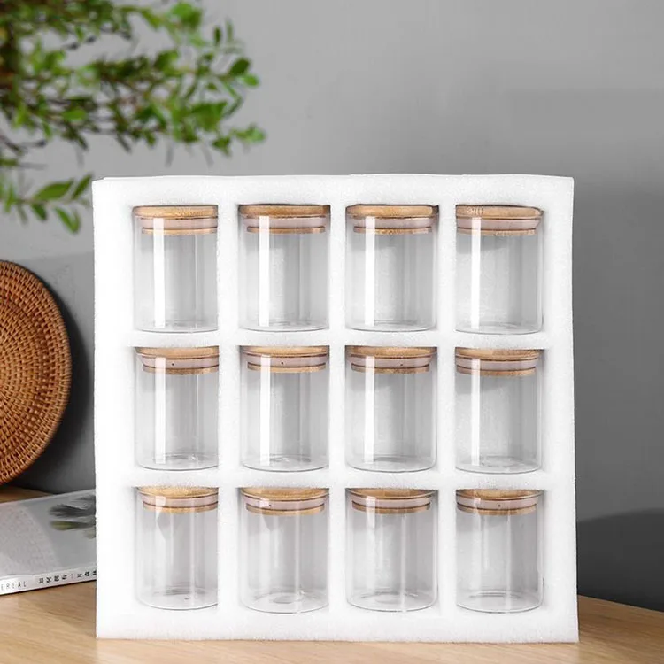12 Sets of High Quality Airtight Food Canisters Transparent Glass Jars with Bamboo Lids