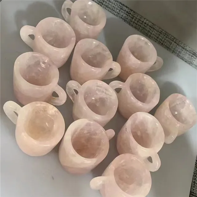 New arrivals 2 inch carved crystals crafts  healing stones natural rose quartz cup for home decoration