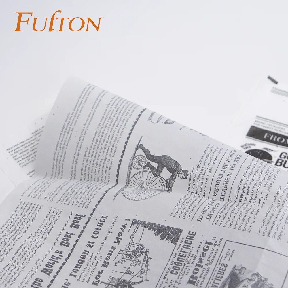Custom Silicone Coated Newspaper Printed Greaseproof Paper Rolls For Sandwich & Deli Wrapping
