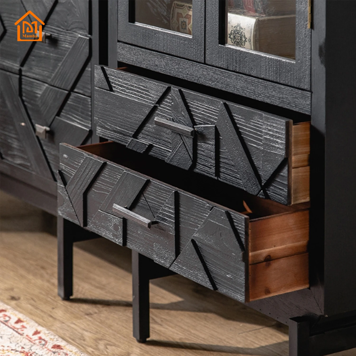 Mamba 2024 Spot goods Rustic Home Wooden Storage Cabinet Farmhouse Vintage Living Room With 4 Doors And 4 Drawers