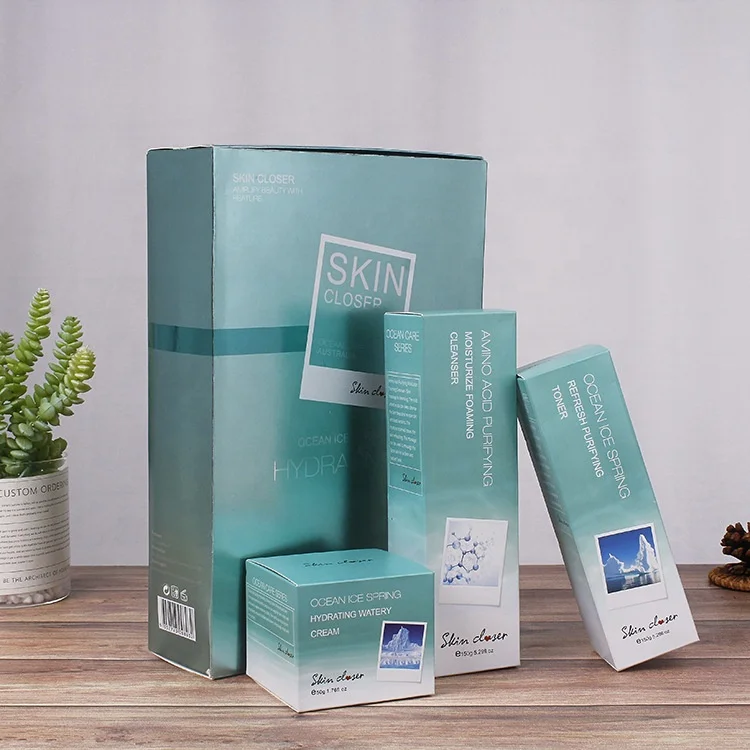 Индивидуальный Универсальный зеленый Высококачественный золотой серебряный отбеливающий увлажняющий набор из трех предметов косметическая упаковка для ухода за кожей