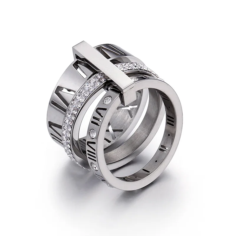 High Quality Roman Numeral Ring For Women Fashion Stainless Steel Zircon Shell Wedding Band Luxury Jewelry Accessories Gift