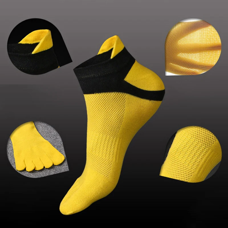 High quality cotton breathable mesh summer five fingers toe sock for men