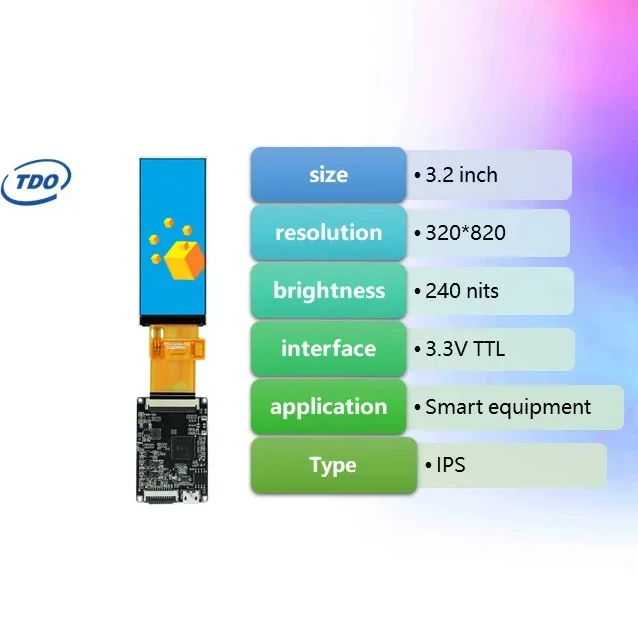 TDO 3.2 inch  320*820 IPS HMI Screen UART Serial TFT LCD display Module for Arduino/STM/ESP with  TTL Interface