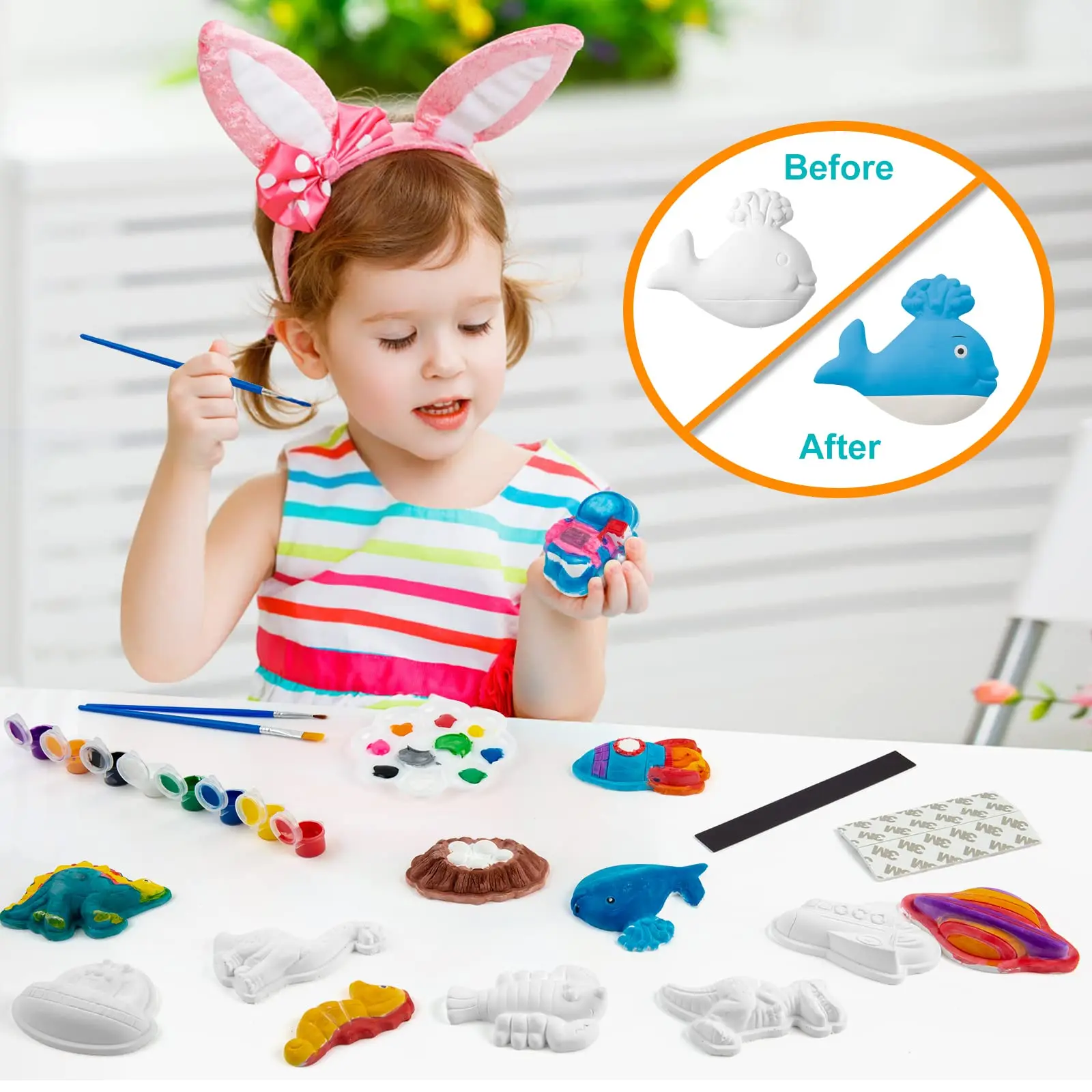 6PC DIY Arts and Crafts Plaster Ceramic Fridge Magnet Painting Craft Kit Gift Toy