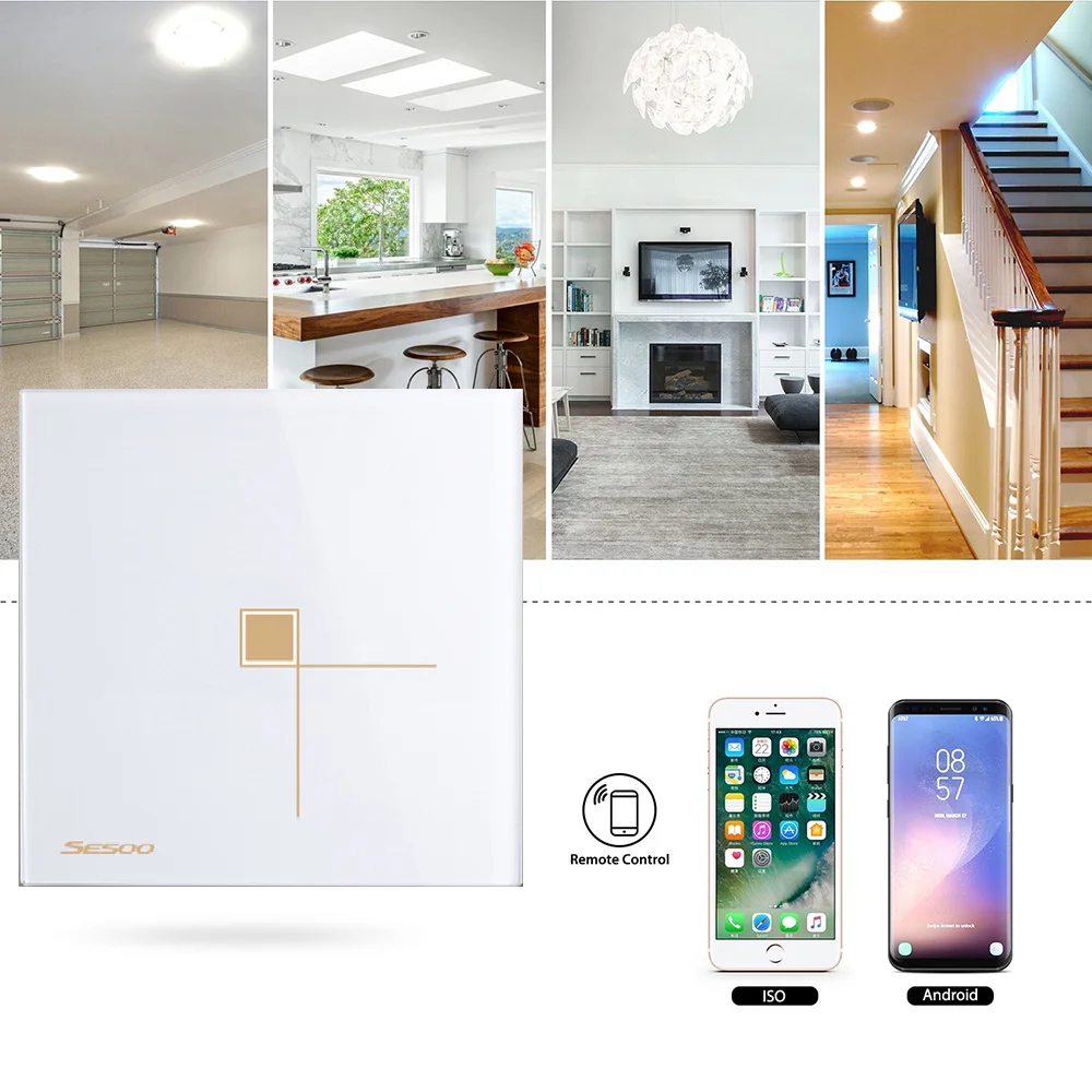 EU standard smart wall switches touch switch crystal glass panel 1 gang 1 way light switch