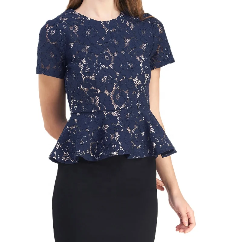 Ladies women white v-neck long sleeve chiffon crocheted lace blouse tops cheap