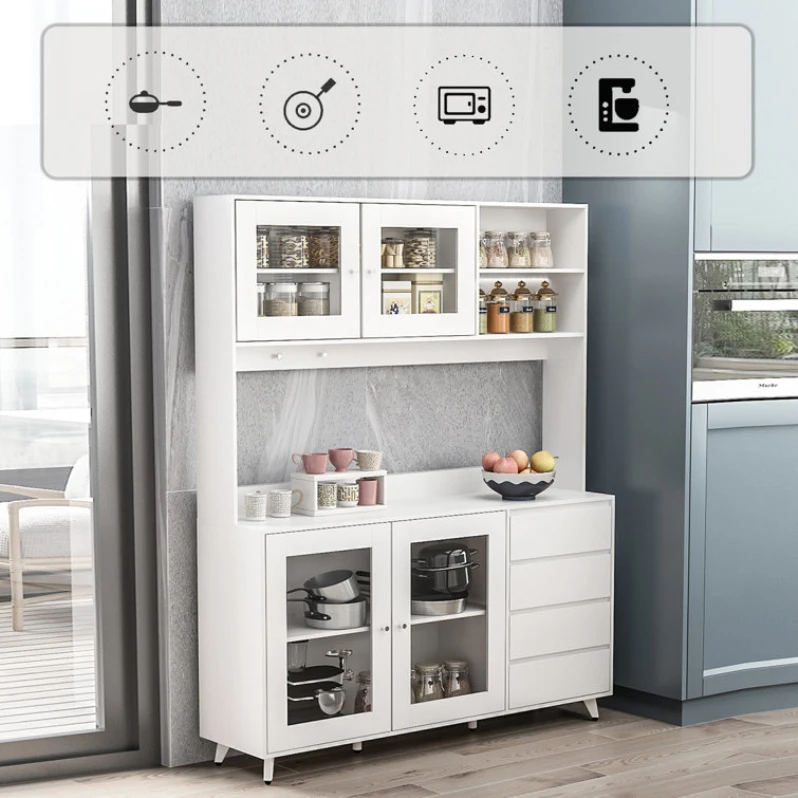 Custom Design Free Standing Melamine Wood White Kitchen Storage Cabinet Pantry Cupboards with Glass Door