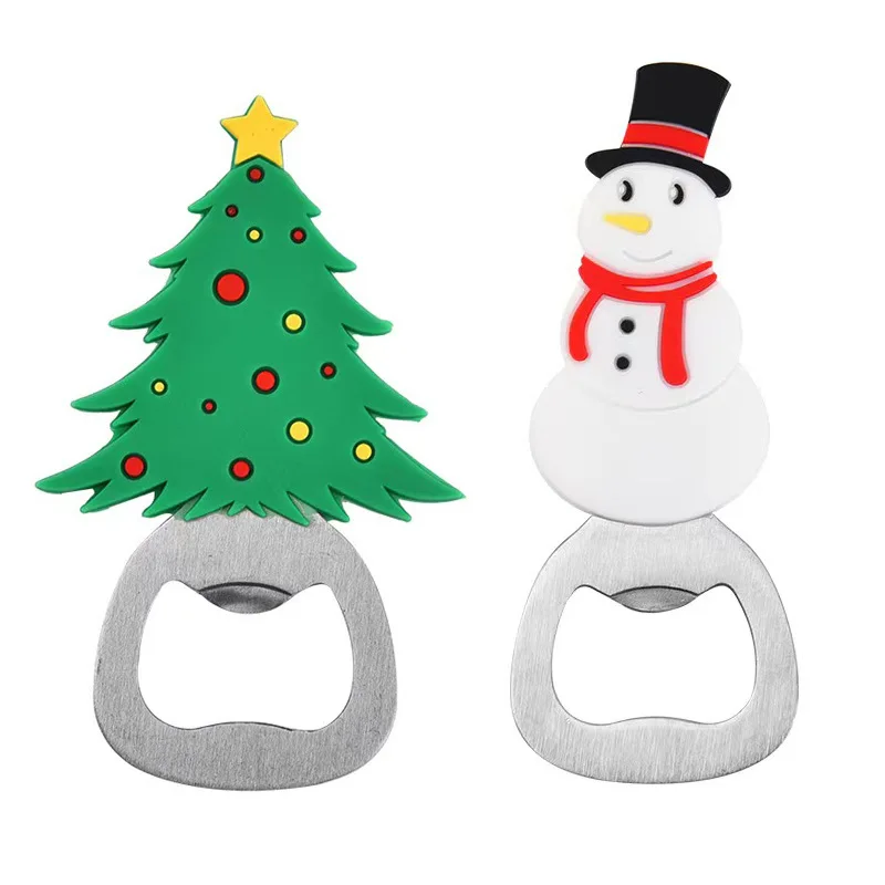 Factory offer silicone stainless steel magnet Christmas snowman shape resin magnet refrigerator stick bottle opener DGE011