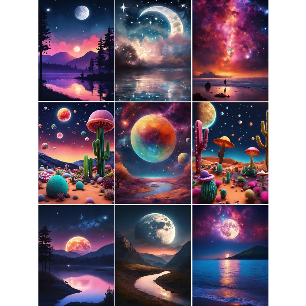 New DIY 5D Diamond Painting Moon Tree Full Round Mosaic Landscape Flower Diamond Embroidery Art Rhinestone for Home Decor