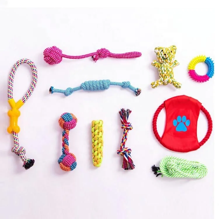 Изготовленный На Заказ собака скрипучий игрушки 10 штук в упаковке мяч резиновый хлопчатобумажная Веревка Жевательная игрушка для собак