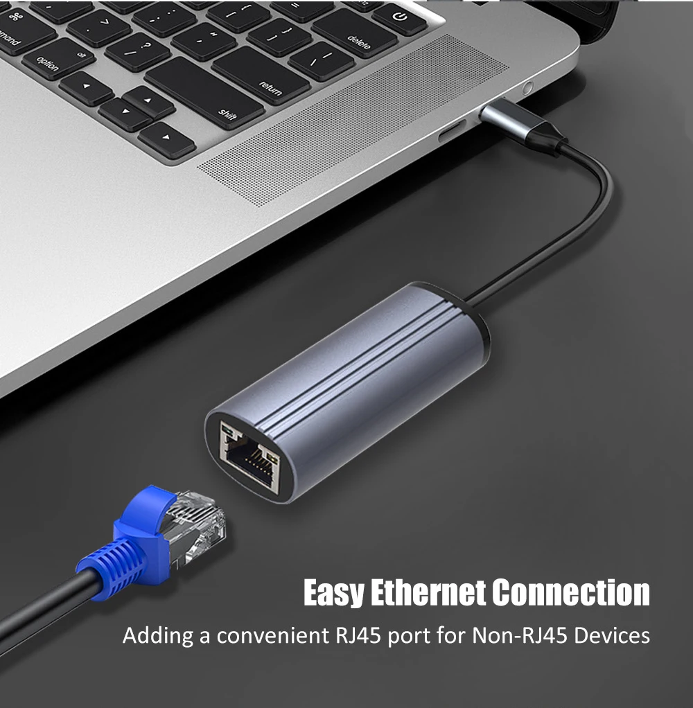 Black Aluminum Alloy Mini USB A USB C to RJ45 Ethernet Adapter USB 3.0 Hub