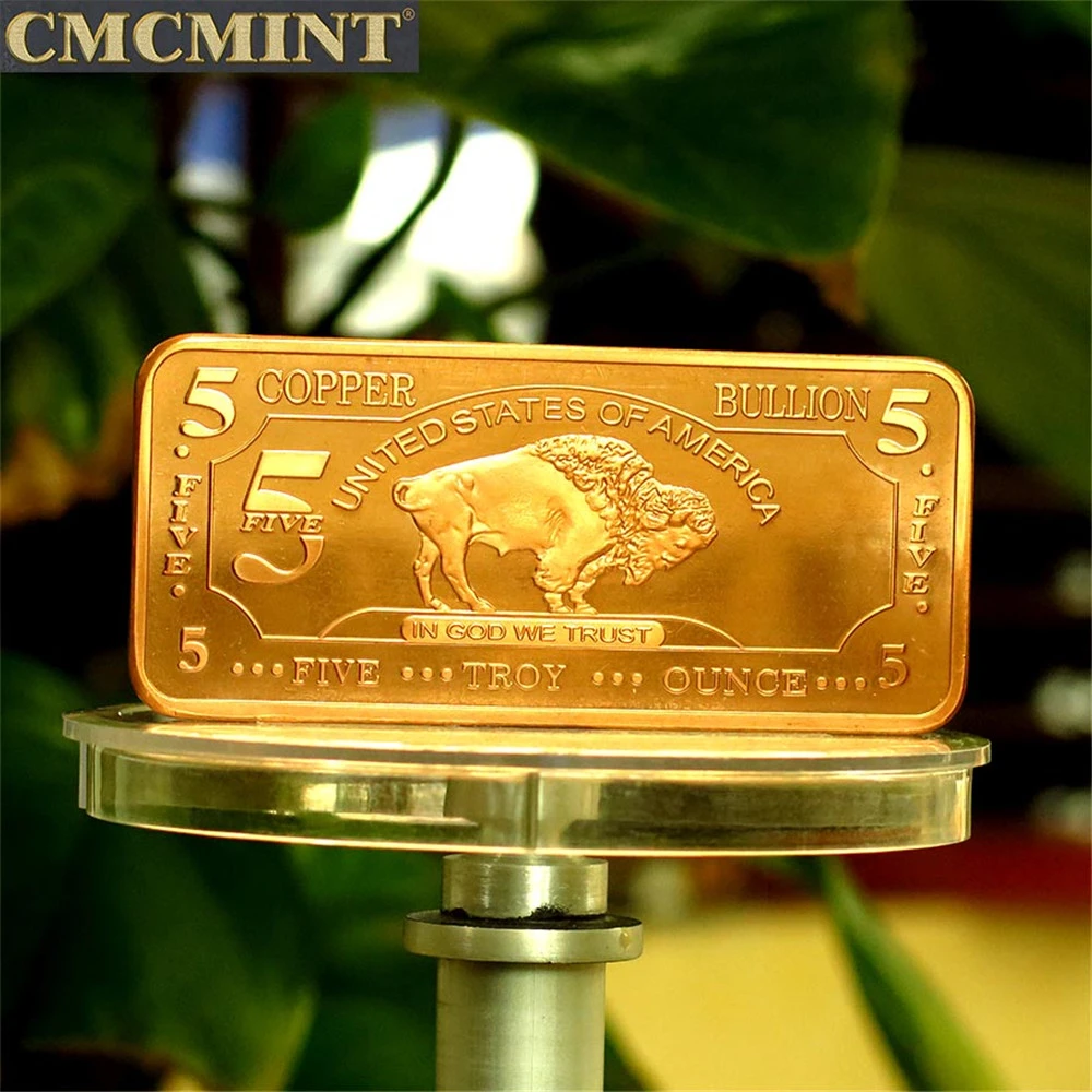 999 Fine Pure Copper 5 Oz Copper Buffalo Bar Copper Coin Custom   CMC for sale