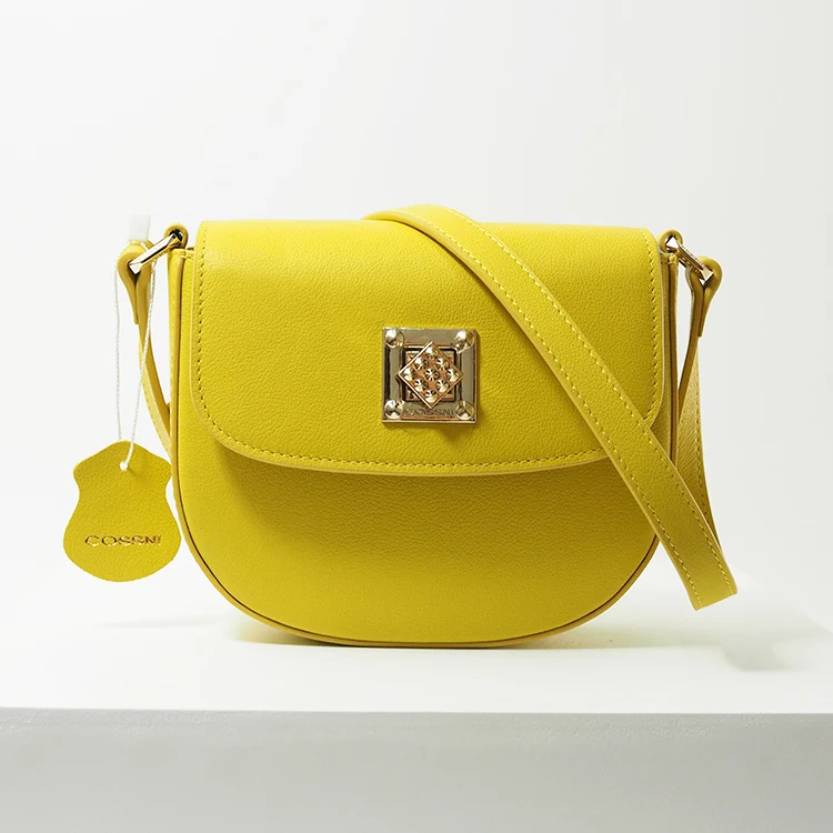 Custom Private Label Yellow Fashion Cute Genuine Leather Ladies Handbag Handle Women Shoulder Bags