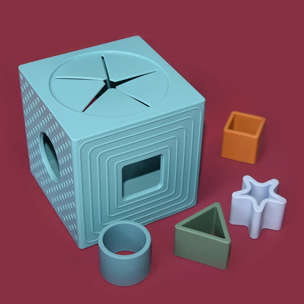 Wolife Original Design Free Bpa Silicone Shape Sorting Puzzle Box With 4 Shapes Educational Learning Stacking Toy For Baby