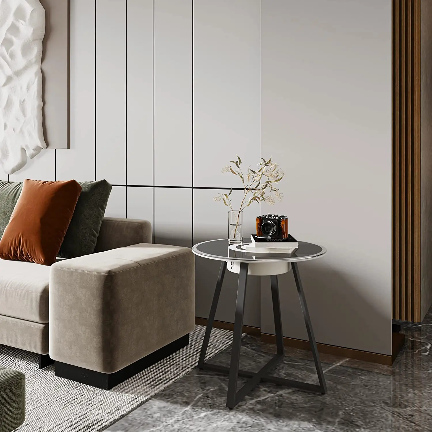 Smart Side Table Bluetooth Speaker with LED Lights and USB Charging Dock