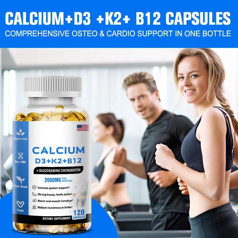 Empty Plastic Bottles For Factory OEM Health Immune Support Complex Vitamins D3 B12 B6 K2 Vitamin And Calcium Capsules