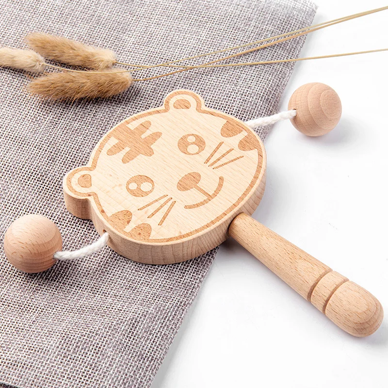 Boys Girls Drum Toy Musical Instrument Toy Wooden Baby Game Lovely Animal Shaped Baby Rattles Grasping Toys