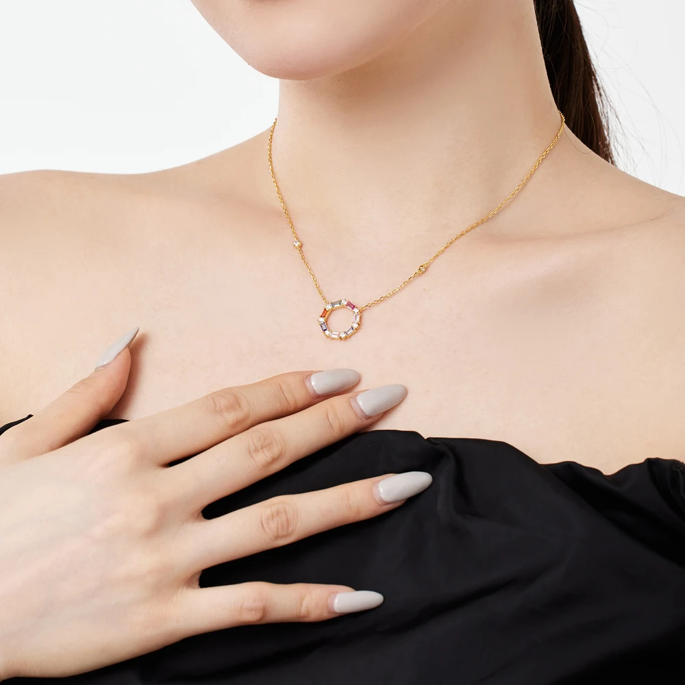 Dylam Jewelry Manufacturer Wholesale 925 Sterling Silver Rhodium Gold Plated Link Chain 5A Zirconia Hexagon Pendant Necklaces