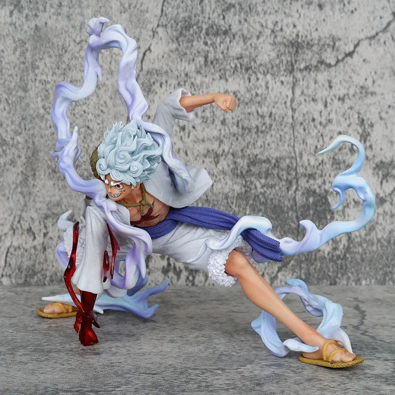 Animation one king piece sun god Nick five lufei squat posture two fruit awakening white hair animation hand model ornaments