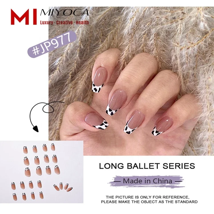 
MIYOCA 24pcs Little Milk Cow Pattern Fully Nail Tip Short Coffin Fashion Press on Nails Handmade Pontas De Unhas 