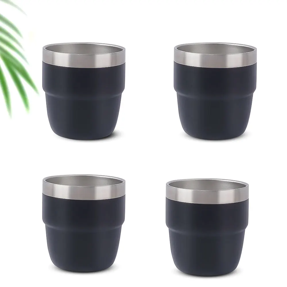 Stainless Steel 4oz Mini Powder Coated Hammer Finishes Double Wall Vacuum Yerba Mate Herb Coffee Mug Sugar Cup With Spoon Straw