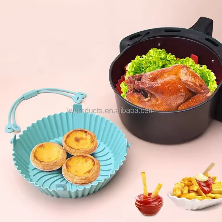Foldable Air Fryer Silicone Pot with Handle Cake Baking Pan Reusable Non-stick Silicone Air Fryer Liners