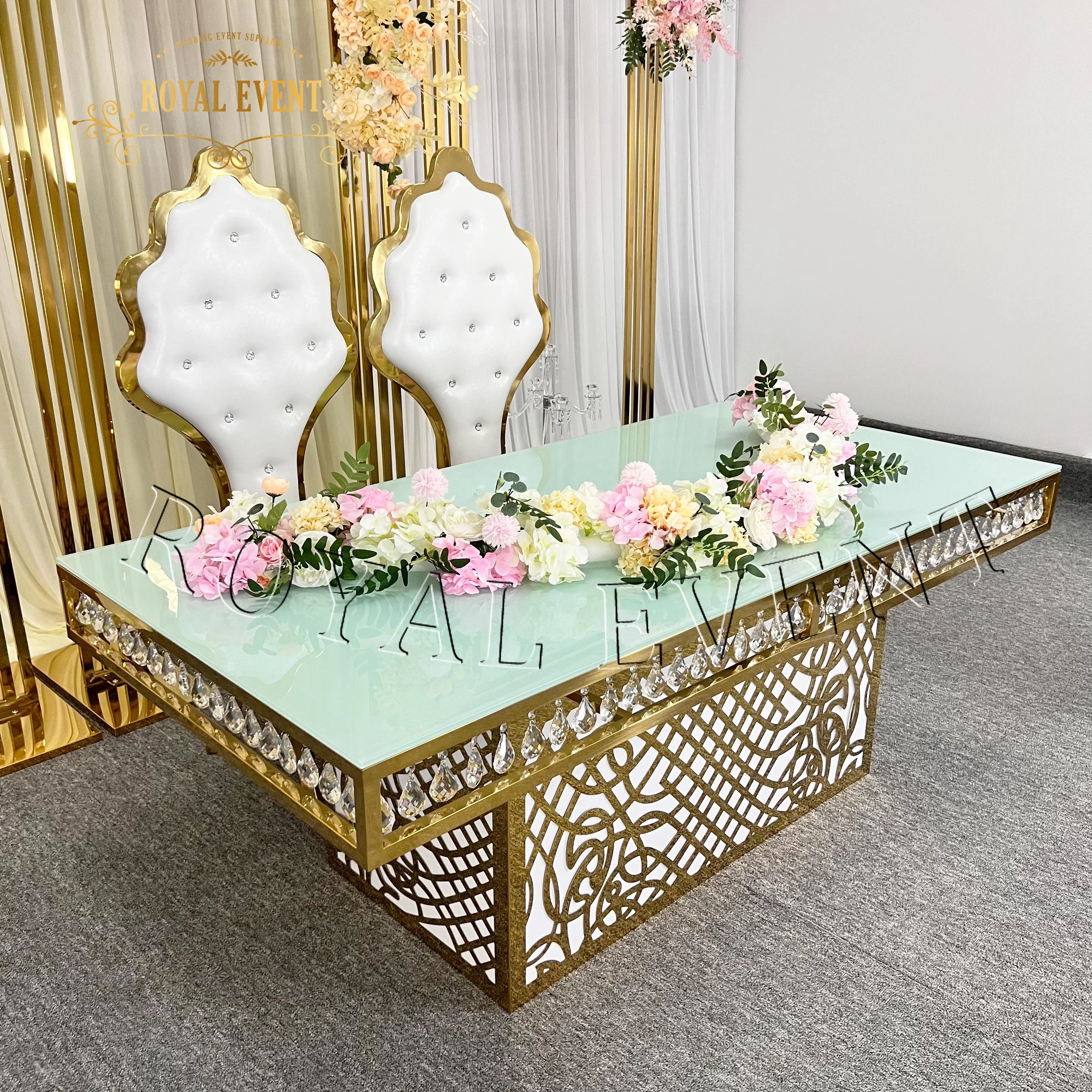 High Quality Wedding Furniture Stainless Steel Bridal Crystal Dining Table For Events