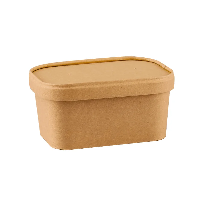 Disposable takeaway rectangle salad noodle bowl kraft paper food packing bowl for restaurant family picnic