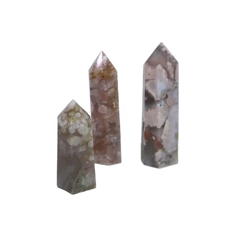 Wholesale Natural fengshui gemstone folk crafts stones and crystals wand quartz tower crystals healing stones flower agate point
