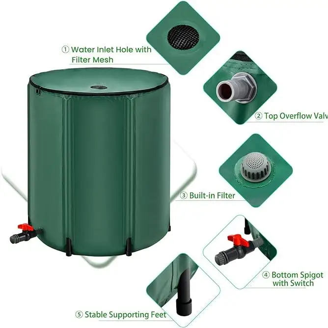 53 Gallon Collapsible Rain Barrel Portable PVC Water Storage Tank