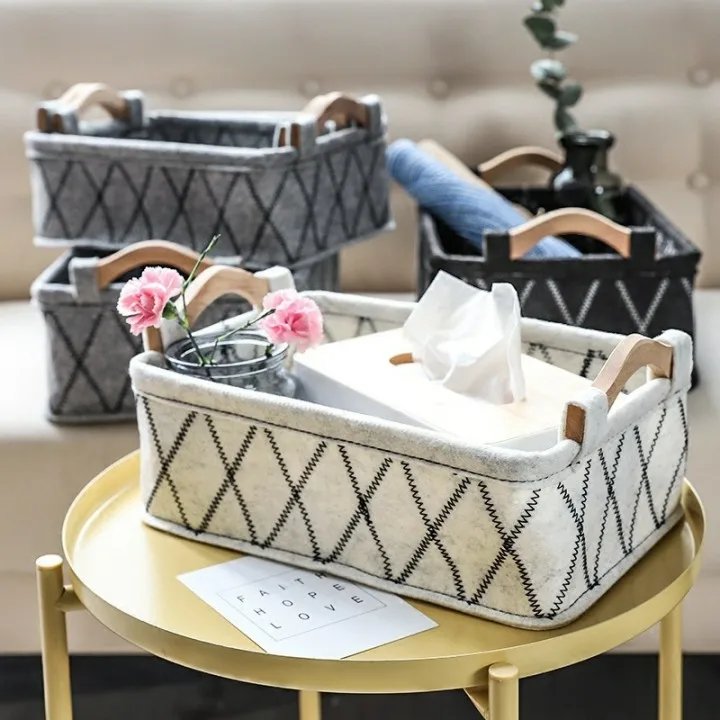 Wholesale High Quality Felt Portable Eco-friendly Felt Toys Laundry Box Felt Storage Baskets