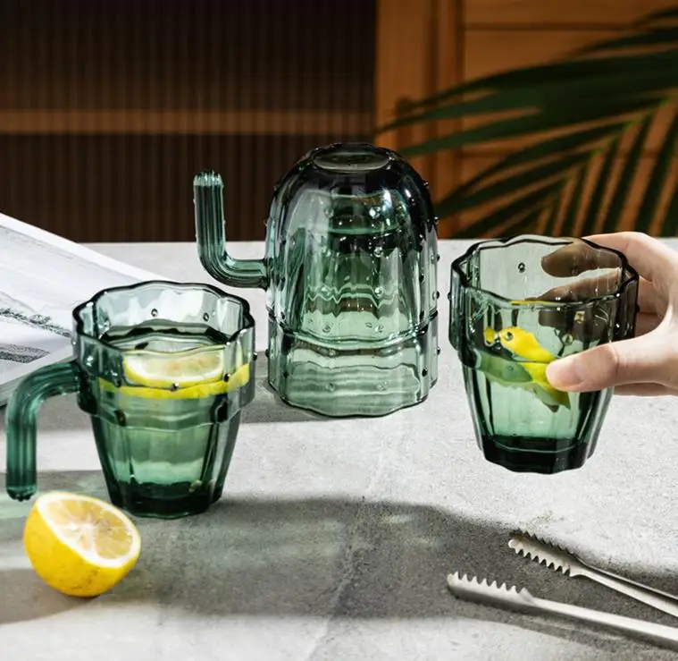 Nordic Style 4PCS Fairy Palm Glass Water Cup Heat-resistant Tea Set Household Glass Water Cup