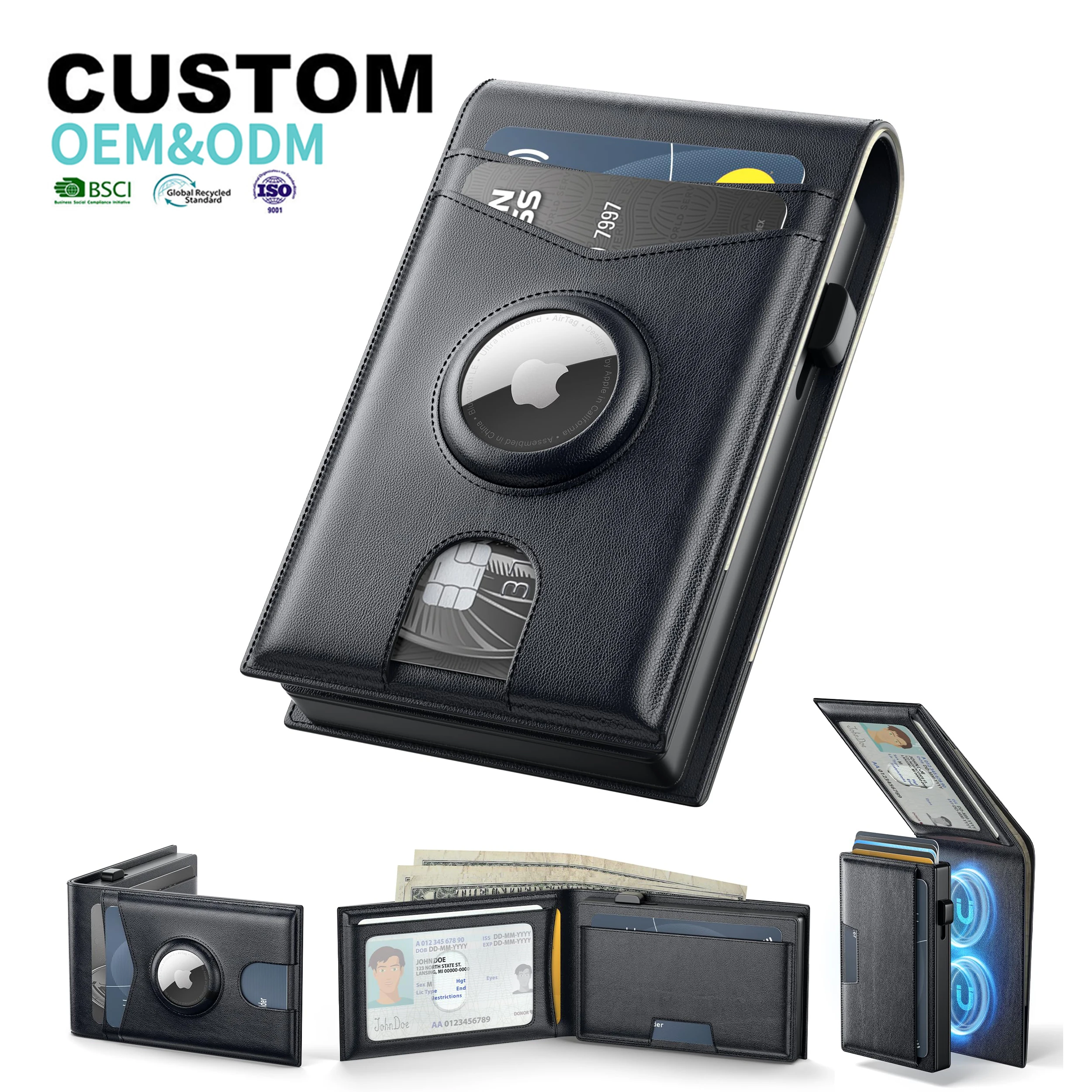Custom Magnetic Metal Aluminum Mans Wallet With Air Tag Slot RFID Blocking Minimalist Pop Up Credit Card Holder Wallet