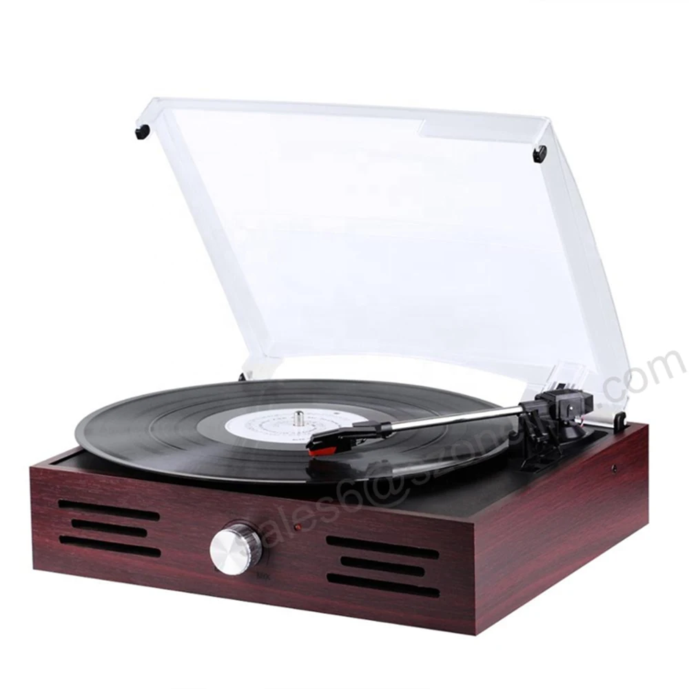 Vintage Retro Vinyl Lp Antique Gramophone 3 Speeds Portable Wooden Stereo Speaker Turntable Record Player