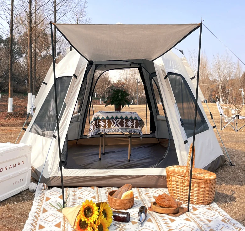 Outdoor Portable Tent Hexagonal Camping Large Capacity 5-8 Person Camping Outing Fully Automatic Tent Fishing Tent