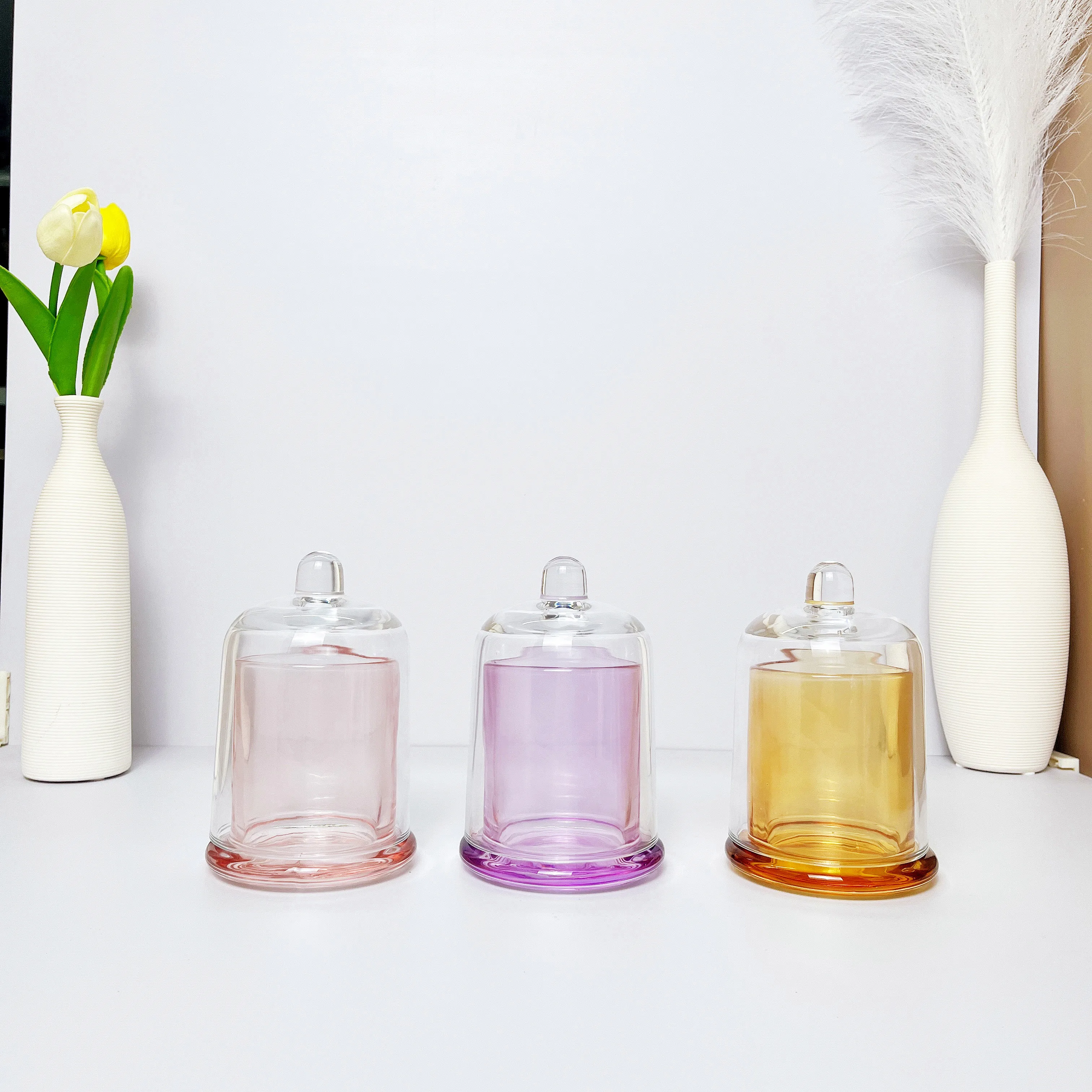 Wholesale Colorful 200ml 370ml domed cloche bell shaped glass candle jar