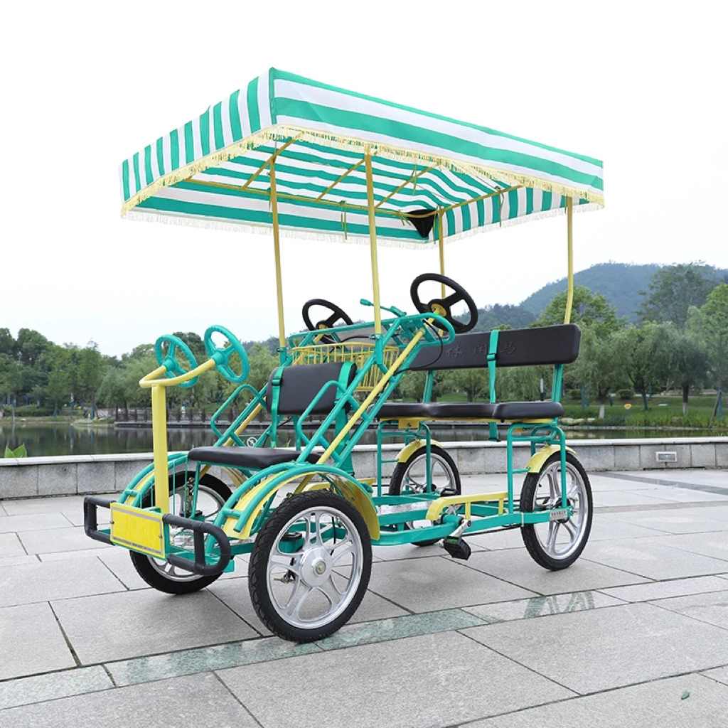 Hot sale good quality 2 person 4 wheel sightseeing tourism tandem surrey bike quad bike 5 person