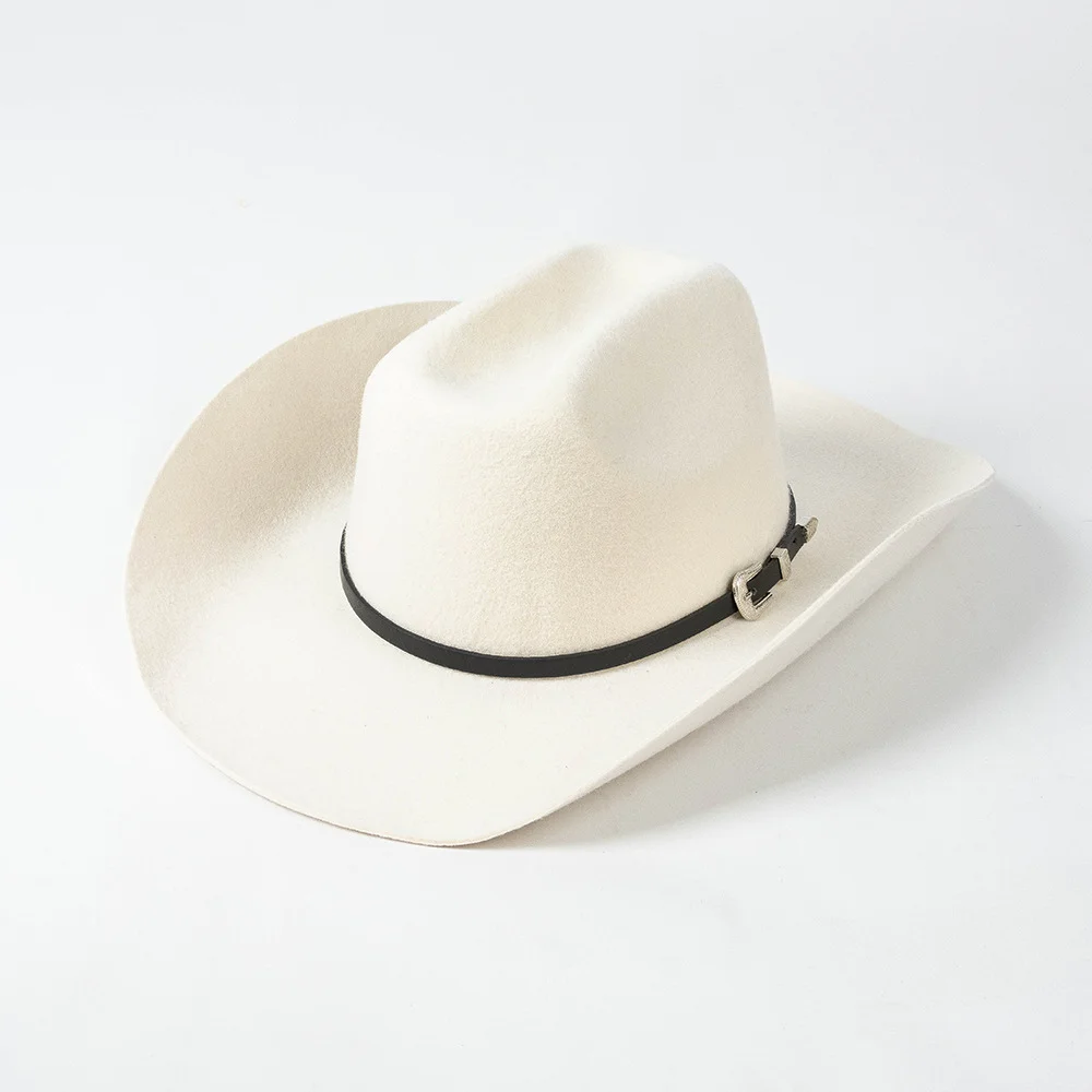Autumn winter new fashion casual belt buckle wide brim wool felt cowboy hats outdoor warm top hat