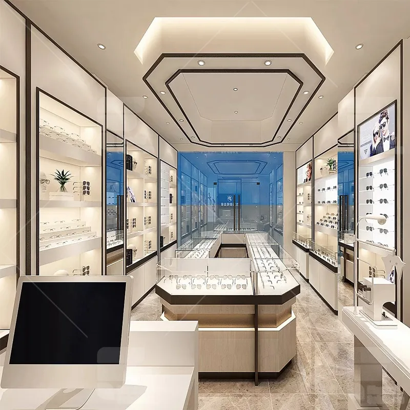 Modern Mall Optical Shop Interior Layout Decoration Design Customized Optical Stand Floor Showcase Optical Shop Furniture
