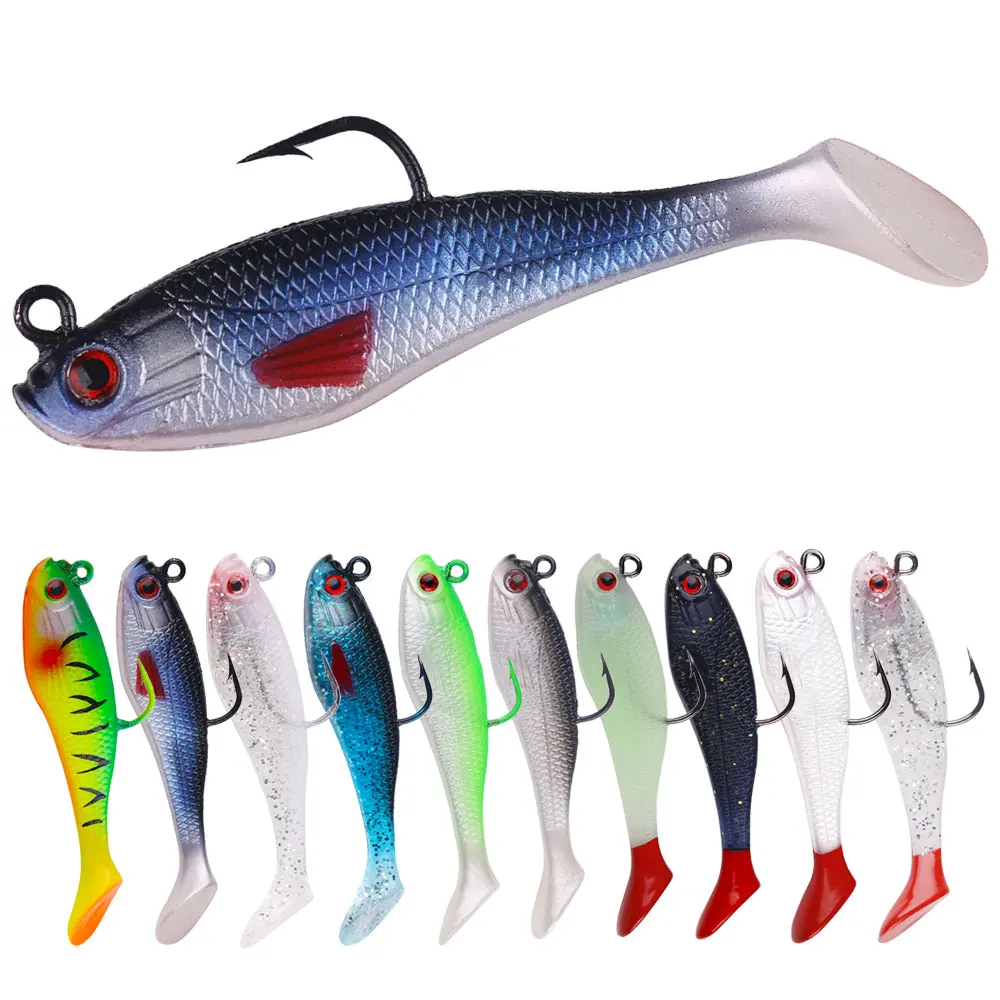 1Pcs 8cm 10g Fishing Gear Wobbler Bass Fishing Lure Artificial Silicone T tail Small Soft Lure Bait