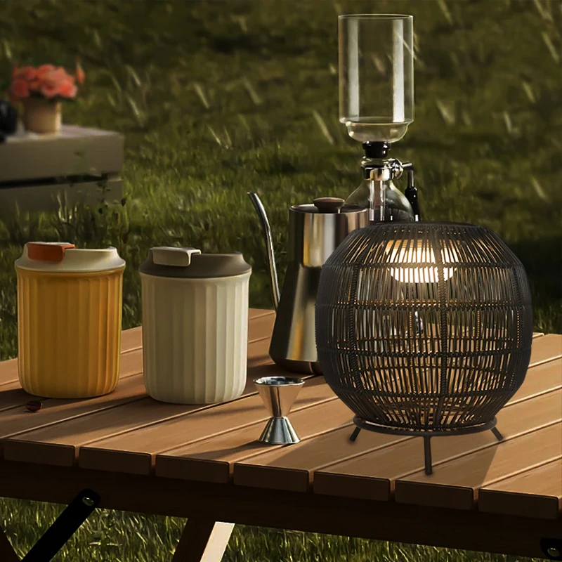 Outdoor garden lantern rechargeable led solar portable woven camping lamps
