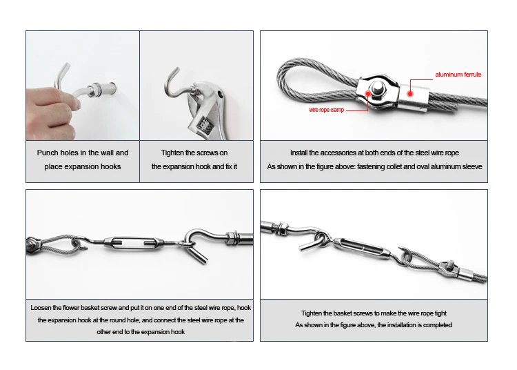 10ft 3MM Wall Mounted Roller Washing Line Outdoor Removable Stainless Steel Rope Clothesline