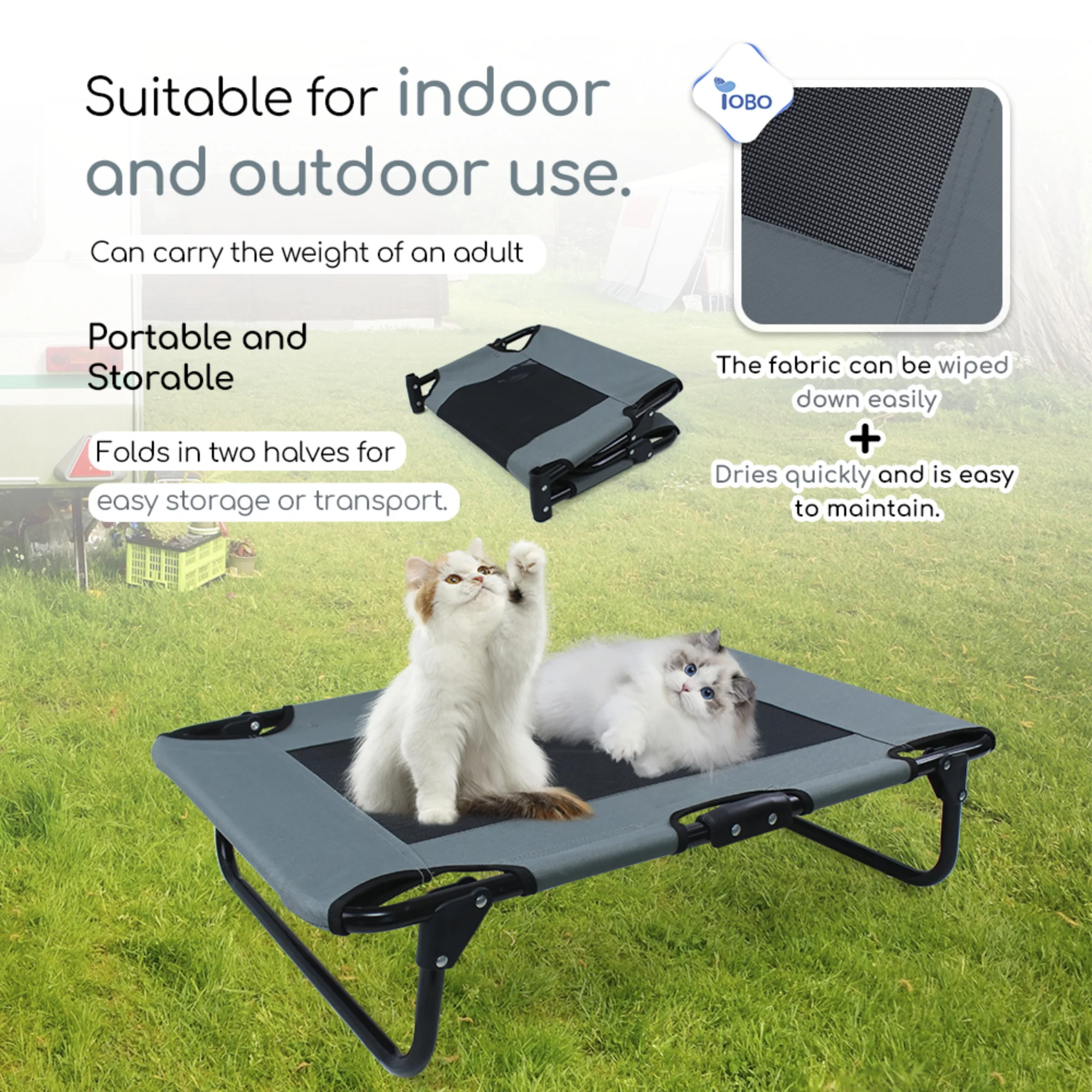 YOBO Eco-friendly Outdoor foldable Dog Bed Elevated raised pet cot for Large Dogs with Breathable Mesh & Oxford Fabric
