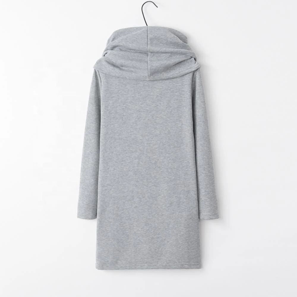 European and American fashion autumn and winter new solid color pile collar hooded bag hip long sleeve head warm dress
